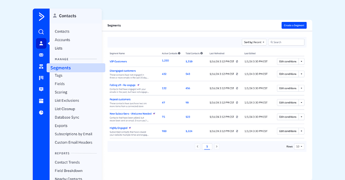 New Segments Index Page