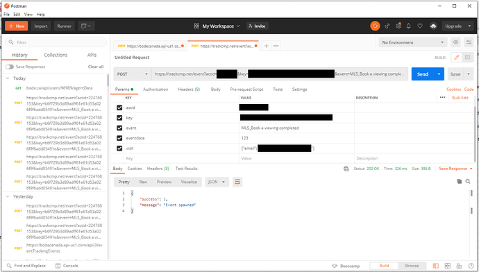 event tracking in Postman